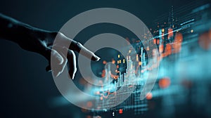 Hand interacting with digital data visualization smart background and ai generated