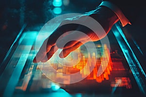 Hand Interacting with a Digital Interface with Neon Lights