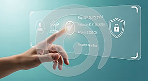 Hand Interacting with Digital Security Interface for Payment Confirmation