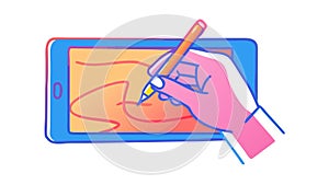 Hand Interacting with a Digital Tablet and Stylus, vector design Generative AI