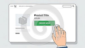 A hand interacting with an e-commerce website on a computer screen with a product to order