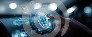 The Hand Interacting with a Futuristic Holographic Car Interface.AI generated image