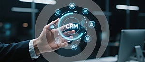 Hand Interacting with Digital CRM Interface