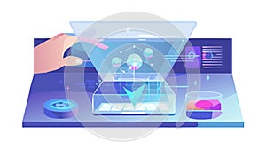 Hand Interacting with Holographic Interface: Future Tech, vector design Generative AI