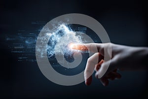 Cloud, Computing Hand Touching Digital Cloud Symbolizing Data Connectivity and Innovation in