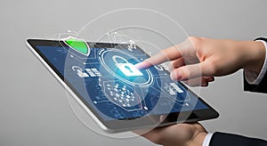 Securing Data on Tablet with Cyber Lock Icon