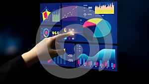 Modern Interactive Data Visualization with Touchscreen Technology Showcasing Business Metrics and Analytics for Enhanced