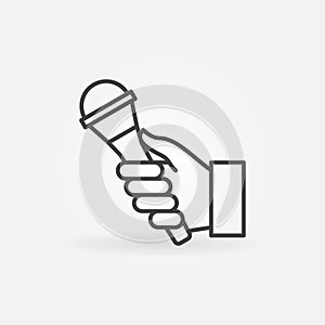 Hand with Interview Microphone outline vector icon