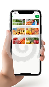 Hand intimately connected with online shopping via grocery app on phone
