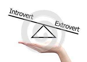 Hand with introvert and extrovert concept