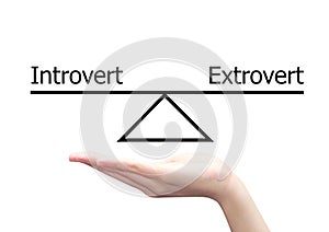 Hand with introvert and extrovert concept