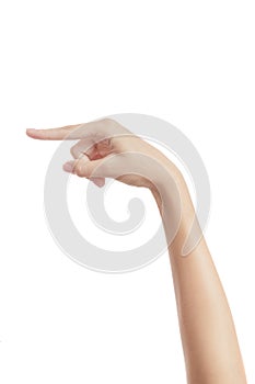 Hand isolated on white background index finger to the side