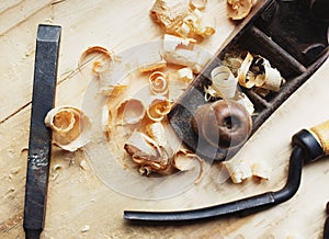 Hand jack plane and wood chips