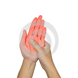 Hand joints inflammation. Concept of rheumatic arthritis, hand joint swelling, gout or arthralgia photo