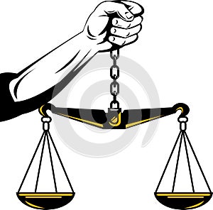 Hand of justice weighing scales