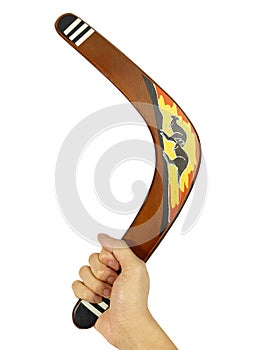 Hand with kangaroo painted boomerang