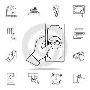 the hand keeps the money icon. Outline set of banking icons. Premium quality graphic design icon. One of the collection icons for