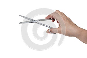 Hand keeps the scissors