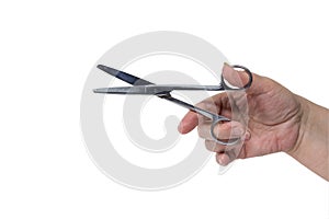 Hand keeps the scissors