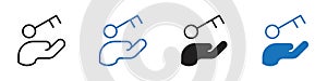 Hand key icon linear graphics set vector in black