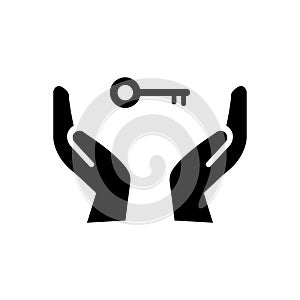 Hand with a key. Vector icon