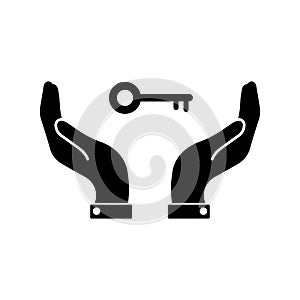 Hand with a key. Vector icon