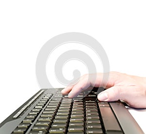 Hand on keyboard with copy space
