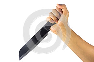 Hand with kitchen knife isolated