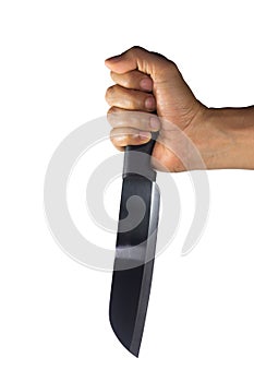 Hand with kitchen knife isolated