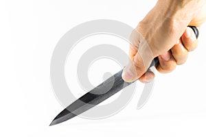 Hand with kitchen knife isolated