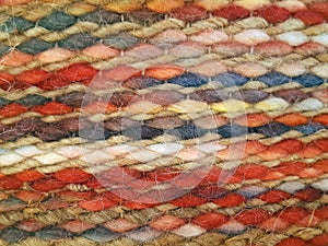 Hand knitted colorful wool texture. Background of handmade cotton arabic fabrics. Chill out. Colorful wool blankets. Arabic