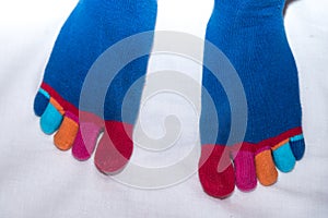 Hand-knitted socks with colorful toes