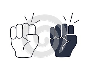 Hand knocking on door icon. Vector illustration. Agression symbol,violence, fist of fury icon. Solid and linear vector