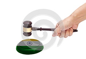 Hand knocking a Judge gavel at soundboard with indian flag