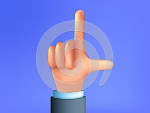 Hand in L for loser gesture. Hand sign in cartoon 3d style.