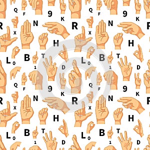 Hand language signs seamless pattern