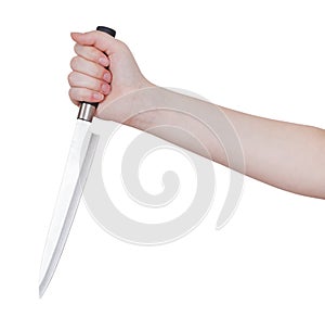 Hand with large kitchen knife isolated