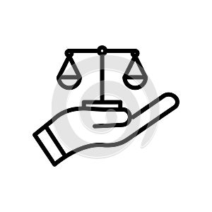 Hand and law line icon. law abiding icon.