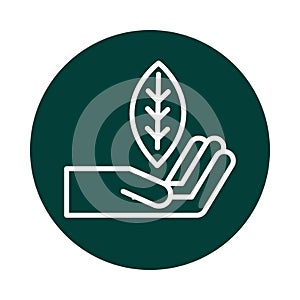 Hand with leaf alternative sustainable energy block line style icon