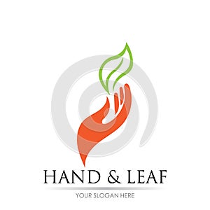 hand and leaf logo vector illustration design template