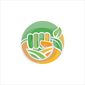 Hand Leaf Nature Organic Logo Vector