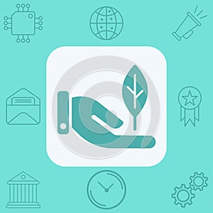 Hand with leaf vector icon sign symbol