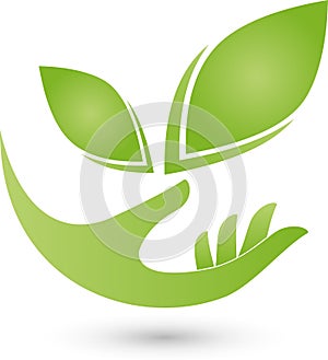 Hand and leaves, plant, wellness and naturopathic logo