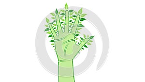 Hand with leaves , vector illustration