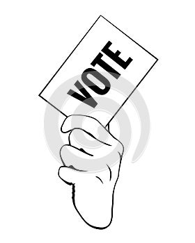 Hand with lection card and text vote. Vector Illustration