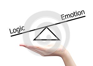 hand with left right brain concept of logic and emotion