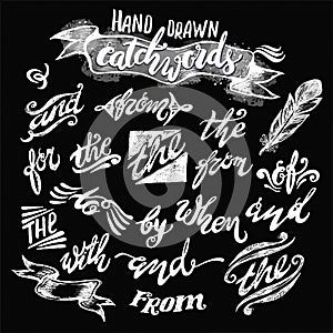 Hand lettered catchwords, drawn with ink and watercolor on grunge background photo