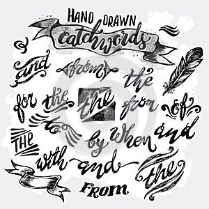 Hand lettered catchwords, drawn with ink and watercolor photo