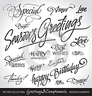 Hand lettered holiday greetings set (vector)