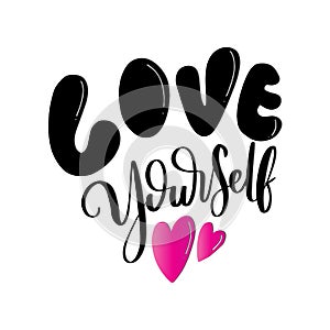 Hand Lettered Love Your Self On White Background